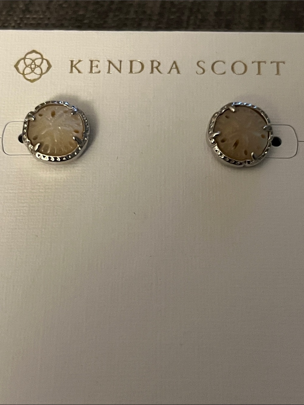 Kendra Scott Cream Round Stone Stud Earrings in Silver-Tone